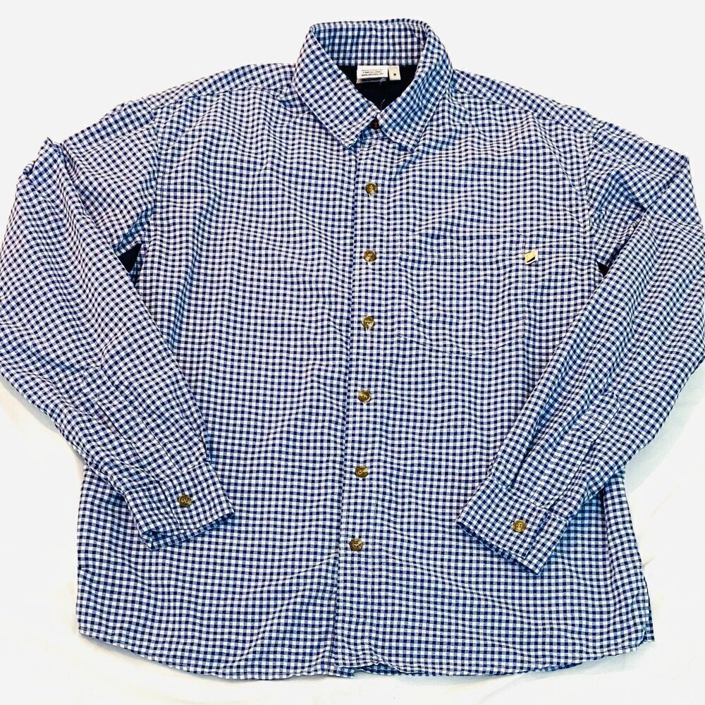 Solumbra Mens Size Medium checked long sleeve shirt blue white outdoors beach